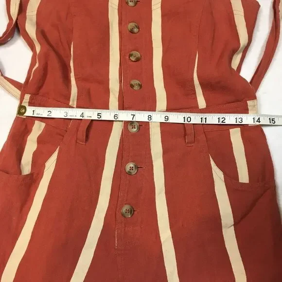 Billabong Womens 8 Sleeveless Linen Jumpsuit Stripe Crossfire Rusty Orange White - Picture 7 of 16